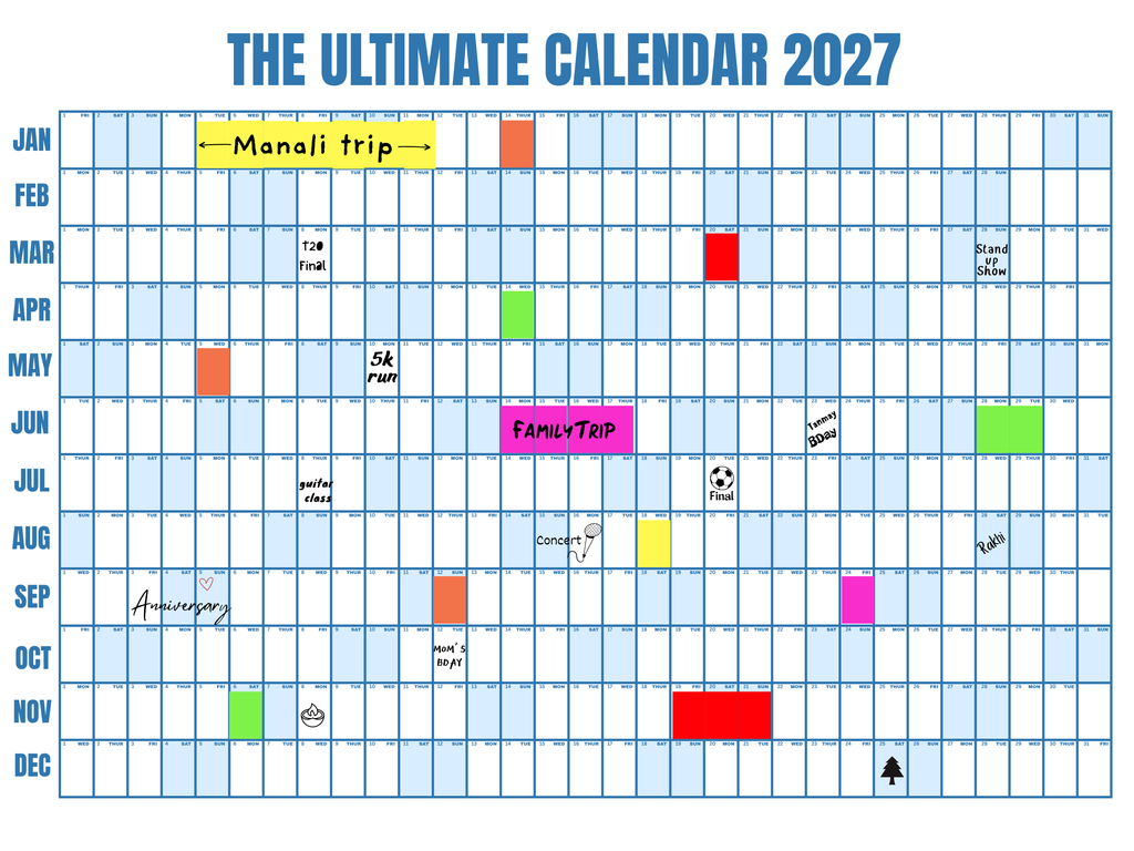 The Ultimate Calendar 2027 in blue, a 4 ft by 3 ft dry-erase wall calendar