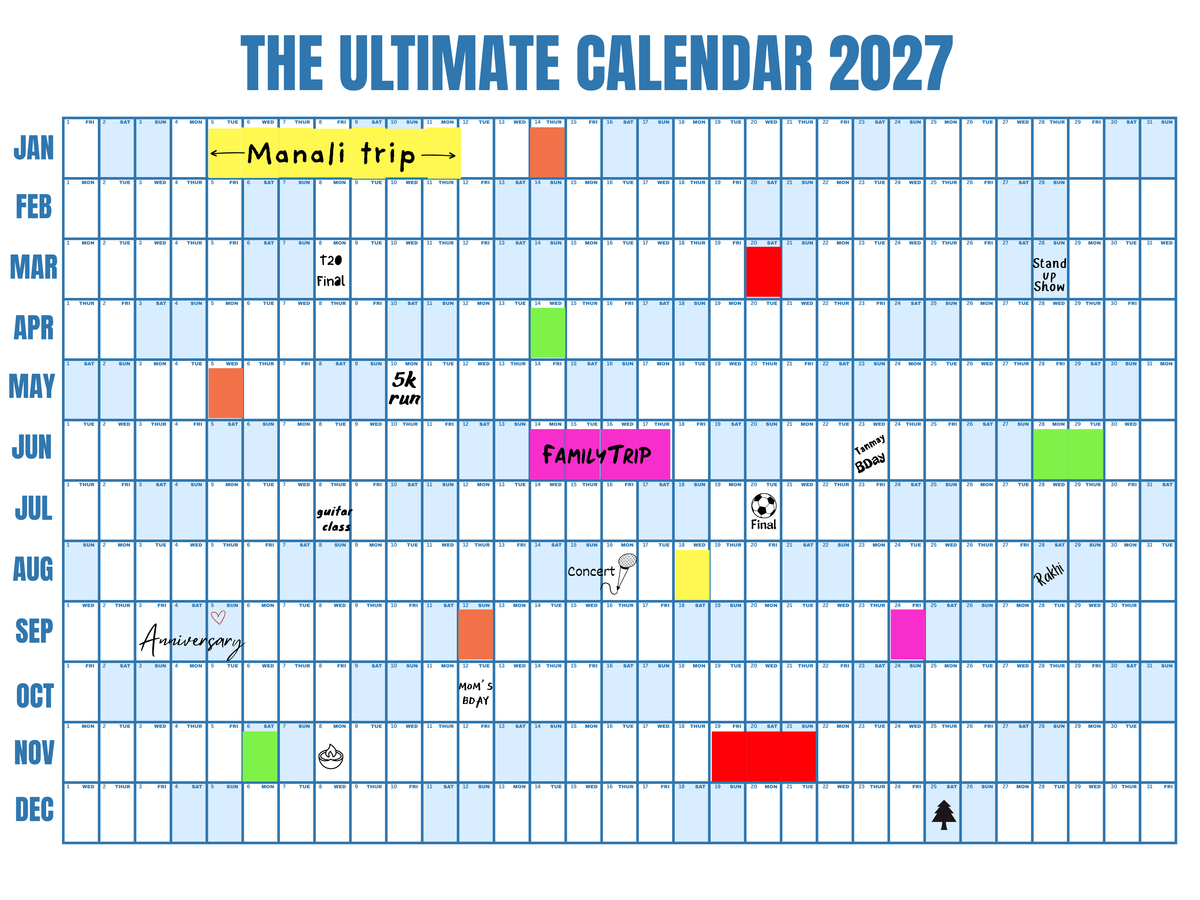 The Ultimate Calendar 2027 in blue, a 4 ft by 3 ft dry-erase wall calendar